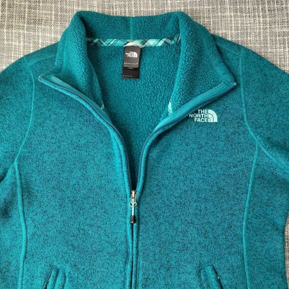 North Face Knit Style Fleece Jacket Crescent Sunset Full Zip Teal Women's M/L - Picture 12 of 12